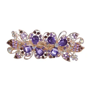 Elegant purple rhinestone flower hair clip spring barrette for women and girls daily styling.