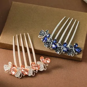 Exquisite rhinestone butterfly hair comb elegant vintage hair accessories for women updo buns