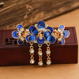 Pince a cheveux cristal bleu retro pince florale en metal pour femme usage quotidien elegance
