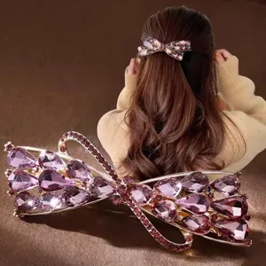 Korean Rhinestone Bow Hair Clip Elegant Alloy Metal Spring Clip Hair Accessories For Women Party Hair Styling