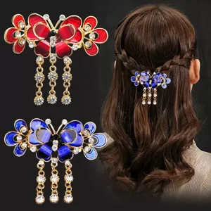 Elegant Butterfly Tassel Hair Claw Clip Alloy Rhinestone Hair Catch Vintage Metal Hair Accessories For Women Girls Hair Styling