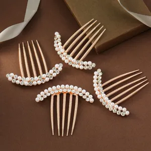 Mujer Vintage Peineta de Metal Diamantes de Imitación Perla Artificial Accesorios de Cabello Elegante Herramienta para Boda Fiesta