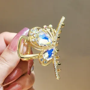 Gold crystal butterfly hair claw clip for women elegant fashion hair accessories shiny rhinestone