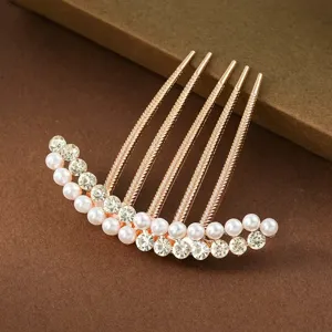 Peineta para cabello perlas diamantes oro rosa elegante accesorio peinado novia mujer