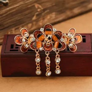 Pince a cheveux elegante en strass et metal pampille style retro pour coiffure femme