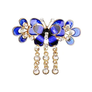 Elegant blue butterfly hair claw clip with crystal rhinestone tassels for women elegant styling.