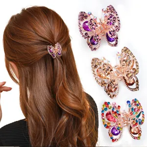 Alloy Rhinestone Butterfly Hair Claw Clip Elegant Metal Hair Accessories For Women Daily Styling