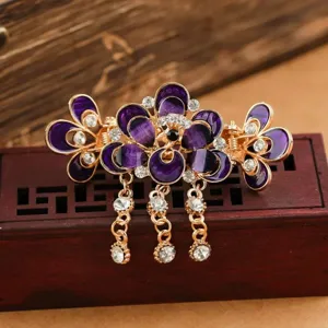 Pince à cheveux vintage violette en strass avec de superbes pampilles pour femmes, accessoire chic.