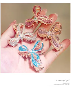 Colorful Rhinestone Bow Hair Claw Medium Elegant Shark Clip for Thick Hair Styling Hair Accessory