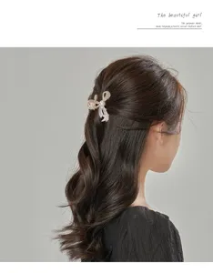 Rhinestone bow hair claw clip medium elegant back head shark clip thick hair accessory