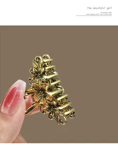Retro gold flower metal hair claw clip elegant shark clip for women hair styling accessories