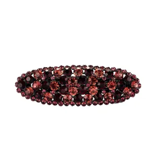 Elegant rhinestone barrette spring hair clip with sparkling dark red crystals for women.