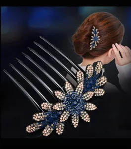 Korean style crystal rhinestone hair fork flower side comb bridal hair styling accessory.