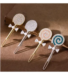 Rhinestone lollipop hair clips sweet pearl side clips cute hair accessories for women girls