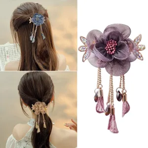 Elegant flower tassel hair clip vintage barrette spring hairpin for women hair accessories