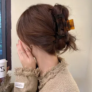 Large Tortoise Shell Hair Claw Clip Vintage Rectangle Hair Catch for Thick Hair Updo Styling
