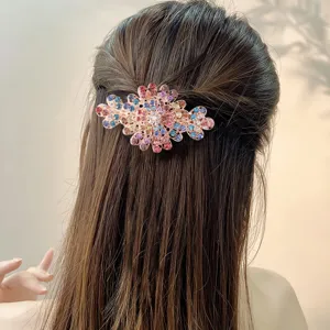 Bunte Strass Metall Haarklammer Federklammer elegante Vintage Pferdeschwanz Haarschmuck