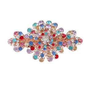 Buntes Strass Blumen Haarklammer Metall Feder Clip fuer Damen Pferdeschwanz Styling
