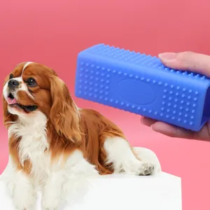 Silicone pet bath brush for dogs and cats hair removal massage grooming tool blue main view
