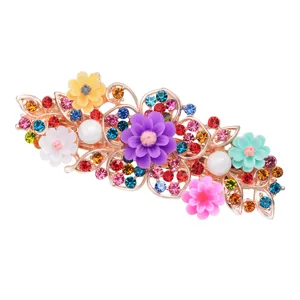 Elegant rhinestone flower hair clip large metal barrette sparkling crystals crystal hair accessory