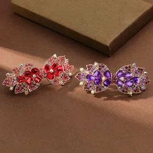 Mujeres Pinza de Pelo de Cristal de Estrass Elegante Metal Flor Pinzas de Pelo Vintage Lujo Accesorios para el Cabello Para Mujeres Niñas