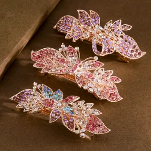 Large Rhinestone Hair Claw Alloy Floral Bow Spring Hair Clip Elegant Crystal Hair Barrettes For Women Hair Styling Accessories