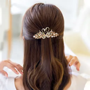 Damen Mode Doppelschwan Haarspange Metall Strass Kristall Haarnadel Eleganter Pferdeschwanz Halter Haaraccessoires