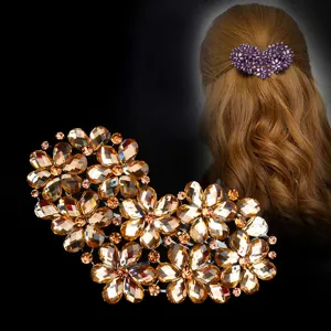 Elegant crystal flower hair clip sparkling rhinestone barrette for women hair accessories