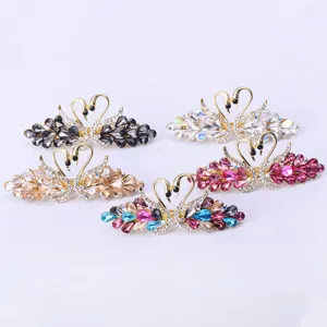 Elegante Doppelschwan Haarklammer glitzernde Strass Haarspange für Damen Haarschmuck