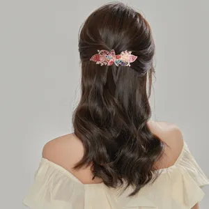 Korean large colorful rhinestone leaf spring hair clip for women elegant hair styling accessory