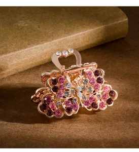 Mini crystal hair claw clip, sparkling rhinestone flower side hairpin for elegant daily hairstyles.