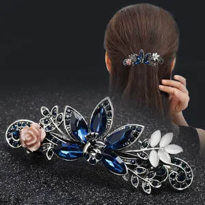 Vintage Alloy Rhinestone Spring Hair Clip Floral Hair Barrettes Crystal Flower Hair Accessories For Women Daily Party