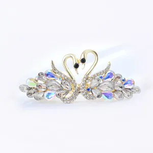 Elegantes Doppelschwan Kristall Haarspange Strass Barrette für Damen Haarstyling