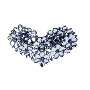 Blue rhinestone hair clip elegant crystal floral barrette for women sparkling hair styling accessory.