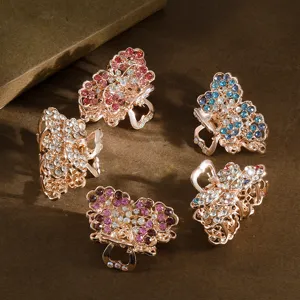 Mini Crystal Flower Hair Claw Alloy Rhinestone Side Hairpin Cute Hair Accessory for Women