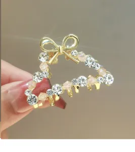Rhinestone Heart Hair Claw Clip Elegant Bow Metal Hairpin for Women Girls Fashion
