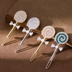 Sweet Lollipop Hair Clip Alloy Rhinestone Artificial Pearl Hairpin Girls Bangs Side Clip Fashion Hair Styling Accessories