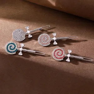Rhinestone lollipop hair clips sweet pearl metal bang clips cute hair accessories for women