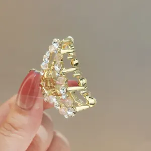 Gold metal rhinestone hair claw clip sparkling pink bead hair accessory for women daily styling