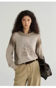 Women's gradient tie dye crewneck knit sweater casual long sleeve pullover top for autumn.