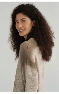 Gradient tie-dye knitwear detail, soft slouchy texture, cozy autumn pullover sweater style.