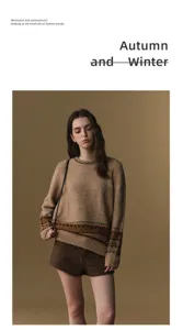 Detailed view of the cozy Nordic style knit sweater with pattern texture and warm fit.