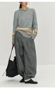 Wool blend high waist pleated harem trousers for women, stylish grey winter casual pants.