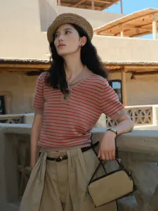 Women's color block striped short sleeve knit top casual polo sweater summer fashion clothing
