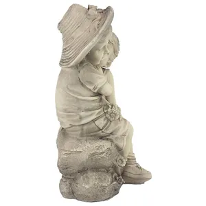 Resin boy and girl garden statue sculpture, white romantic courtyard art decor ornament main view