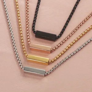 Edelstahl Quadratrohr Anhänger Halskette Minimalistisch Geometrische Box Kette Für Paare Männer Frauen Modeschmuck