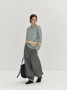 Women High Waist Wool Blend Harem Pants Loose Fit Pleated Trousers Warm Autumn Winter Casual Minimalist Tapered Pants
