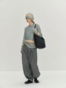 Nordic style Fair Isle knitted sweater for women, cozy winter long sleeve pullover with beanie.