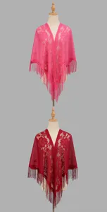 Lace hollow tassel triangular shawl detail view, breathable lightweight fabric for daily wear.