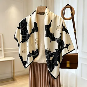 Women Square Satin Scarf Retro Floral Printed Fashion Neckerchief Elegant Hair Band Wrap For Travel Daily